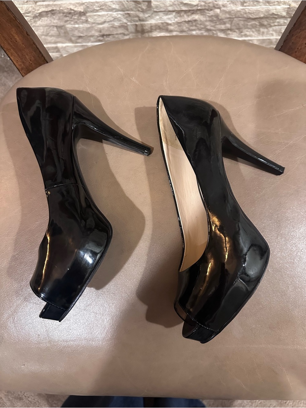 Nine West Black Patent Peep-Toe platform Stiletto Pumps
